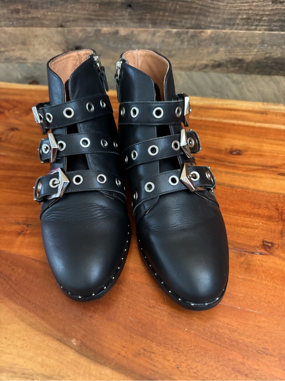 Sol Sana Maxwell Black Leather Triple Buckle Moto Boots EU 39 US 9 EUC-no wear